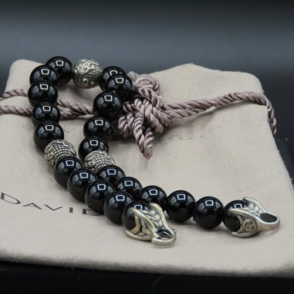 DAVID YURMAN Unisex WAVES Sterling Silver and Onyx Bead Bracelet 8.5” - Picture 2 of 3